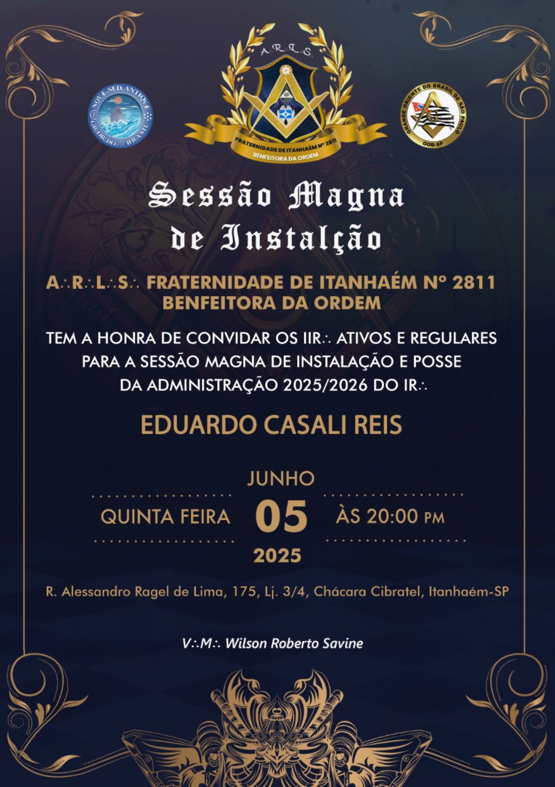 ARLS Fraternidade de Itanhaém nº 2811 (REAA) promove Sessão Magna de Instalação e Posse